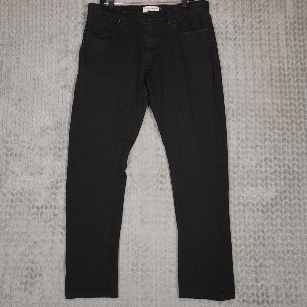 Hudson & Barrow Pants Mens 38x32 Black Stretch Straight Five Pocket Cotton Blend